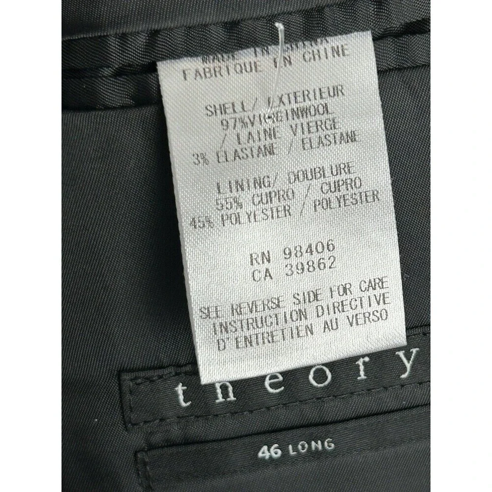 Theory Mens Blazer Size 46 Long Gray Wool Sport Coat Jacket Two Button Modern